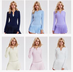 Haut de yoga à manches longues pour femmes, col Henley, coupe ajustée, chemise de sport pour l'entraînement - Product Image 3