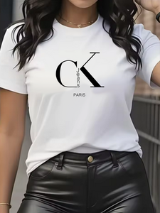 T-shirt tendance pour femme, col rond, manches courtes, imprimé lettres de dessin animé mignon, marque de luxe estivale, style Y2K - Product Image 4