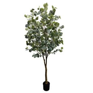 Green Plastic Plants And Tree Silver Dollar Artificial Yugali Eucalyptus Leaves Plants Indoor Home Bonsai Decoration Arboles