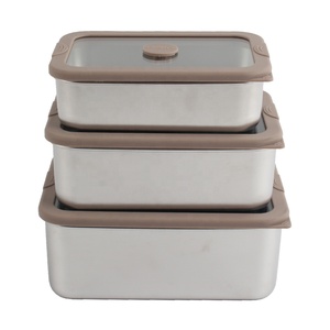 Airtight Freshness Preservation Single <b>Compartment</b> M Size Stainless Steel Rectangle Food Storage Container With Glass Lid - Product Image 4