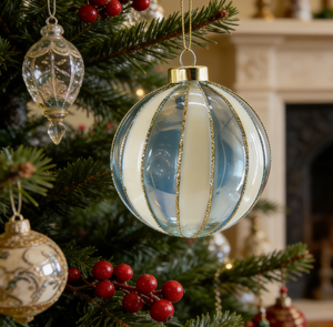 Adornos Navideños de Cristal Hechos a Mano Ecológicos OEM ODM, BSCI, Decoración de Árbol con Bola de Rayas, Caja con Logotipo Personalizado, Color y Tamaño Personalizados - Product Image 5