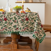 Nappe de table rétro américaine en coton et lin imperméable, pour fêtes de Noël, luxe léger