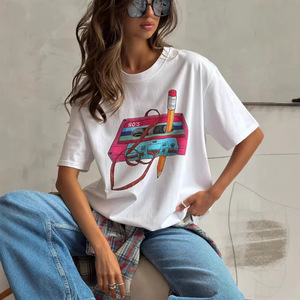 T-shirt imprimé à la mode pour femmes d'été décontracté Vintage à manches courtes impression t-shirts mode Hip Hop haut ample - Product Image 2