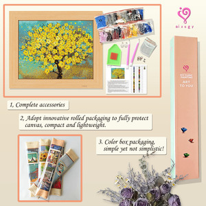 Peinture Diamant Fleurs de Prunier Dorées, Arbre Jaune, Kit DIY avec Cadre, Style Paysage Rectangulaire, Perles Rondes en Cristal et Strass - Product Image 3