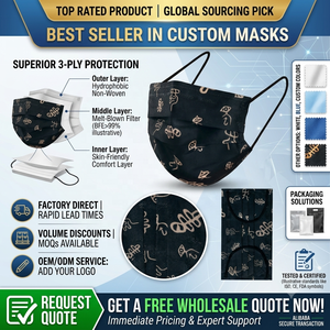 <span class=keywords><strong>Mascarillas</strong></span> Médicas Personalizadas <span class=keywords><strong>Negras</strong></span> de 3 Capas con Bandas Elásticas, Mascarilla Quirúrgica y con Filtro - Product Image 1
