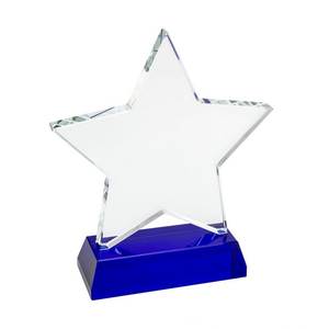 Trofeo Estrella de 120 mm con Base Azul, Premio de Cristal para Reconocimiento - Product Image 1