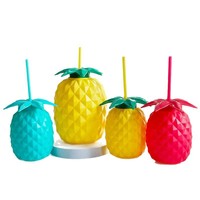 Plastic rietjes 600ml creatieve drinkfles kleurrijke ananas Luau tuinfeest bekers