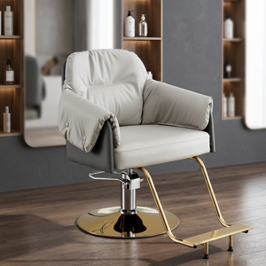 Sillón de Barbero de Cuero Crema, Hidráulico, Giratorio, con Reposapiés, para Salón de Belleza - Product Image 2
