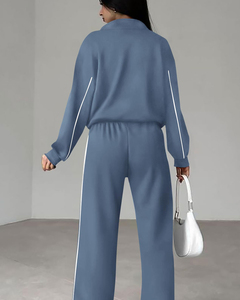 Conjunto Deportivo Informal para Mujer, Chaqueta <span class=keywords><strong>con</strong></span> Cremallera de Manga Larga, Pantalones Anchos de Pierna, Dos Piezas, <span class=keywords><strong>Traje</strong></span> Deportivo Holgado de Color Sólido para Uso Diario - Product Image 6