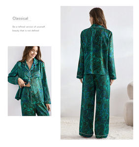 เซ็ตชุดนอนผู้หญิงคอวีแขนสั้น2ชิ้นสุดเซ็กซี่ผ้าซาตินยืดหยุ่นปรับแต่งเอวได้ตามต้องการฤดูใบไม้ผลิฤดูใบไม้ร่วง - Product Image 2