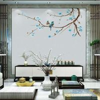 Papier peint mural vintage à motifs d'oiseaux et de fleurs, design floral exquis avec branches pour salon, chambre à coucher, décoration murale intérieure