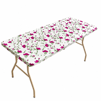 Nappe jetable imperméable en PEVA, imprimé floral magenta, bord élastique, ajustée, rectangulaire, pour dîner de Noël