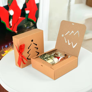 Caja de Regalo Cuadrada Simple de Color Sólido, Caja de Regalo de Navidad con Lazo Rojo, Caja de Papel Kraft Plegable con Cinta - Product Image 5