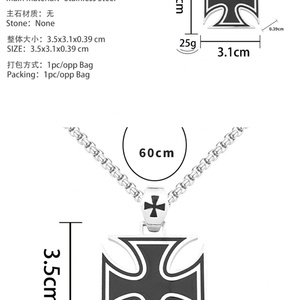 จี้กางเขนแบบไม่ซีดจาง สแตนเลส 316L ไทเทเนียมสตีลเคลือบเอนาเมลสไตล์วินเทจ สร้อยคอจี้กางเขนแฟชั่นสำหรับผู้ชาย - Product Image 6