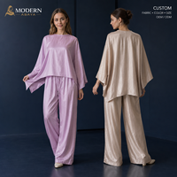 Ensemble coordonné modeste : Tunique chauve-souris en satin et pantalon large à cordon de serrage, couleur lavande – Fabrication OEM/ODM sur mesure