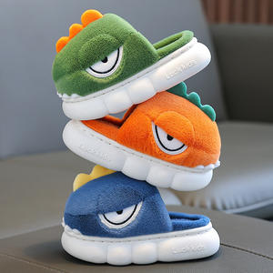 Cute Cartoon <b>Dinosaur</b> Cotton Children's Outdoor Slippers Non-Slip Soft Sole Warm Plush Indoor Thick Bottom New Fashion Slippers - Product Image 2