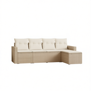 Conjunto de Sofá de Jardín de Ratán Beige con Almacenamiento, Muebles de Exterior de 4 Plazas, Diseño Contemporáneo - Product Image 1