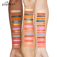 Popfeel Fard à paupières multicolore 15 couleurs, lumineux, scintillant, imperméable, haute pigmentation, minéral, longue tenue, sans cruauté, pour tous les types de peau