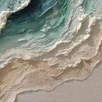 Peinture à l'huile artisanale sur toile grand format, style Wabi Sabi texturé, paysage côtier, nature morte, avec cadre en bois, pour décoration murale - Souffle de l'océan