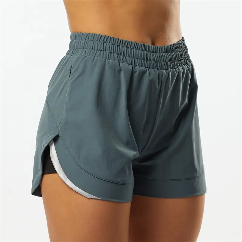 Wholesale Cheap Gym Summer Workout Running 4-Way Stretch Woven Short Nylon Women Training Athletic Shorts With Compression Liner