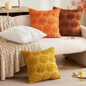18"x18" Pumpkin Fall Decorative Throw <strong>Pillow</strong> Covers Cream <strong>White</strong> Soft Faux Fur <strong>Fluffy</strong> Plush Accent Cases for Couch Cushion - Product Image 1