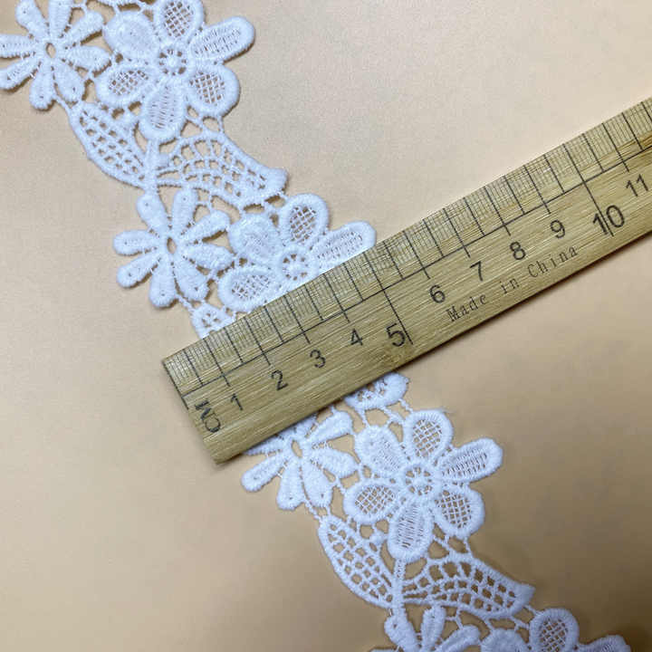 LS767 Wholesale Milk Silk Polyester Silk Rose Leaf Embroidery Water-soluble Lace Trim for Wedding Dress Decoration