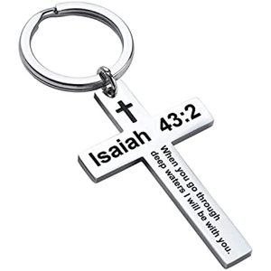 Jésus croix en acier inoxydable verset métal porte-clés prière chrétienne baptême cadeaux religieux porte-clés Mini Bible porte-clés - Product Image 5