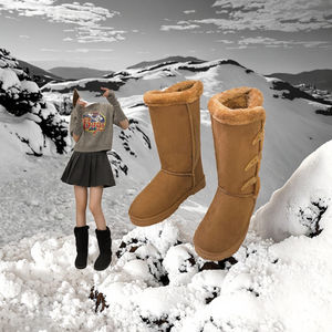 Bottes de neige QLFashion pour femmes, taille plus, imprimées, mi-longues, épaisses, chaudes, avec boutons en feuille - Product Image 3