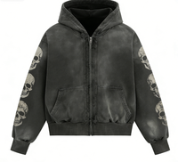 Sweat à capuche imprimé pour homme en coton pur, avec motif de crâne sur les manches et la capuche