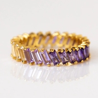 Bague éternelle Zyo avec pierre de naissance en forme de baguette colorée, bague personnalisée en pierre trapézoïdale arc-en-ciel, bague en zircon cubique