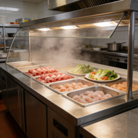 Comptoir de maintien au chaud des aliments commercial, conservation de la chaleur 24h, table de présentation d'aliments chauds en acier inoxydable 201