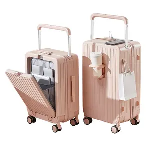 Güzel seyahat 2024 yeni çok fonksiyonlu tekerlekli çanta su geçirmez akıllı bagaj ile usb şarj portu bavul bardak tutucu