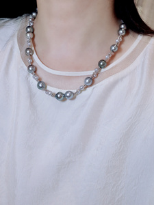 Rara <span class=keywords><strong>Collana</strong></span> di Perle Akoya di Alta Qualità in <span class=keywords><strong>Oro</strong></span> 18K, Colore Grigio Acqua di Mare, Perle Verdi di Tahiti Francese per Donne - Product Image 6