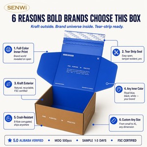 Caja de Envío Personalizada de Cartón Kraft con Tira de Apertura, Impresión Interior a Todo Color para Ropa Urbana, Fitness, Tech, Marcas de Suscripción - Product Image 4