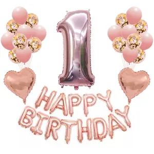 Conjunto de látex Digital de oro rosa para cumpleaños, globo de película de aluminio para fiesta de vacaciones