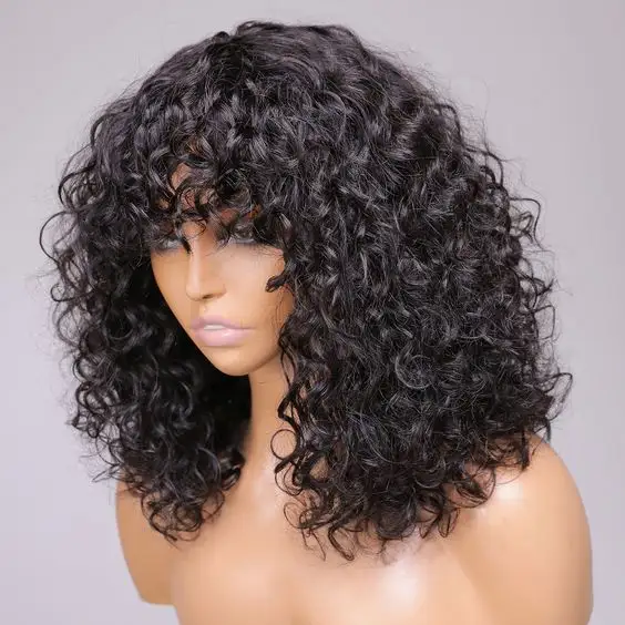 Raw Cambodian Human Hair Double Drawn Fringe Wig Vendor,Raw Indian Curly Unprocessed Virgin Human Hair Bob Wigs with Bang