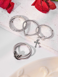Stainless Steel Black White Zircon <b>Ring</b> Multi Layer Cross <b>Ring</b> Combination Jewelry <b>Set</b> - Product Image 6