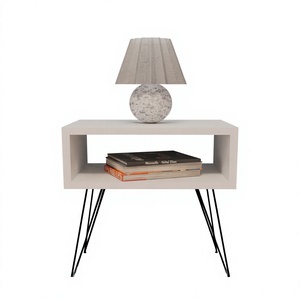Mesita de Noche Moderna Contemporánea con Estantes, Panel de Estante Abierto, Superficie de Madera Ecológica y Duradera, Tablero de Aglomerado y Metal, Muebles de Dormitorio - Product Image 1