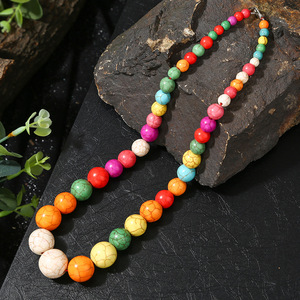 Collier de perles en turquoise naturelle, accessoires vestimentaires originaux, perles en forme de tour, artisanat en résine de fabrication artisanale - Product Image 1