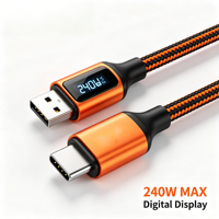 Kabel USB-C ke USB-C 240W dengan Layar Digital, Protokol Lengkap, Pengisian Cepat, Kabel Nilon Terjalin untuk Laptop dan Ponsel