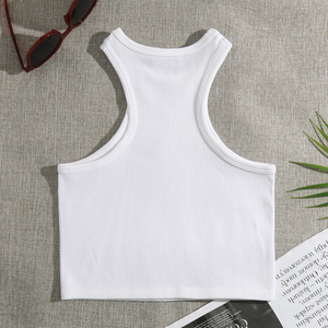 ODM OEM <span class=keywords><strong>v</strong></span>êtements Logo personnalisé femmes débardeur graphique en gros vierge dames <span class=keywords><strong>blanc</strong></span> noir uni basique tricot côtelé haut débardeur - Product Image 3