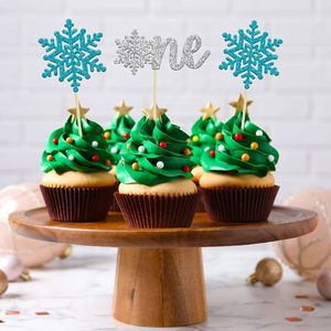 Decorazioni per Cupcake a Forma <span class=keywords><strong>di</strong></span> Fiocco <span class=keywords><strong>di</strong></span> Neve Blu Argento Glitterato per Feste Invernali <span class=keywords><strong>di</strong></span> Compleanno per Bambini e Bambine - Product Image 3