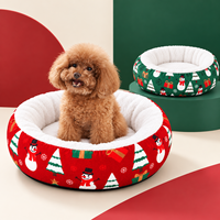 Lit pour chien moderne et confortable en peluche, design donut, pour l'hiver et Noël, avec rebord en forme de grotte, écologique, durable, en velours lavable, base antidérapante, direct usine