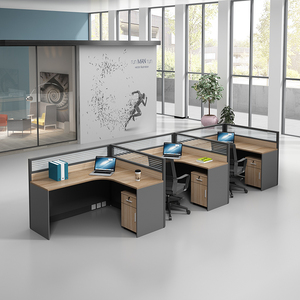 Bureau de travail pour 6 personnes avec cloison en verre, table d'ordinateur pour six employés avec armoire de rangement pour équipe de taille moyenne - Product Image 1