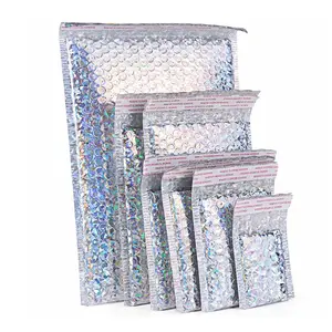 Metallic Shipping Bag Individuell bedruckte holo graphische Silber Poly Bubble Mailers gepolsterte Umschläge
