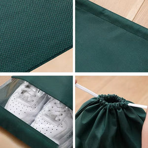 Sac à chaussures personnalisé en non-tissé avec cordon de serrage et fenêtre transparente, imprimé du logo, pour le voyage et le rangement des chaussures - Product Image 2