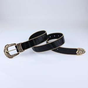 Cinturón de Cuero PU Negro de 3.5cm de Ancho con Hebilla de Aleación Tallada Estilo Europeo Americano para Mujer, Estilo Vintage Western Punk para Jeans - Product Image 4