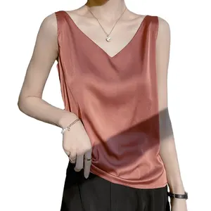 Colete sem mangas com decote em V blusa de chiffon feminina cor sólida camisas casuais