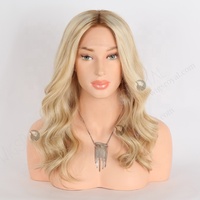 Magnifique lâche bouclée blonde avec des reflets bruns perruques de cheveux 16 pouces Double dessiné cher Petite Cap perruques de cheveux humains caucasien