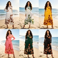 Robe longue plissée florale de luxe pour femme, coupe ajustée, manches longues, ceinturée, style portefeuille, tenue de villégiature élégante